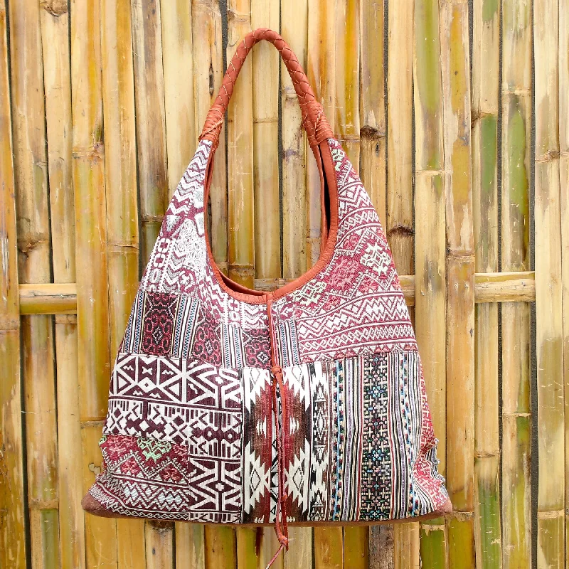 Geometric Patterned Cotton Blend Hobo Handbag - Geometric Party