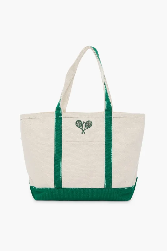 Green Embroidered Tennis Racket Boat Tote