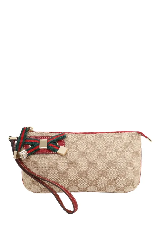 Gucci Beige/Red GG Canvas Princy Wristlet Clutch