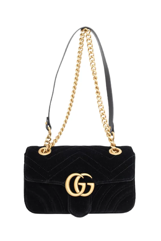 Gucci Black Velvet Mini GG Marmont Shoulder Bag