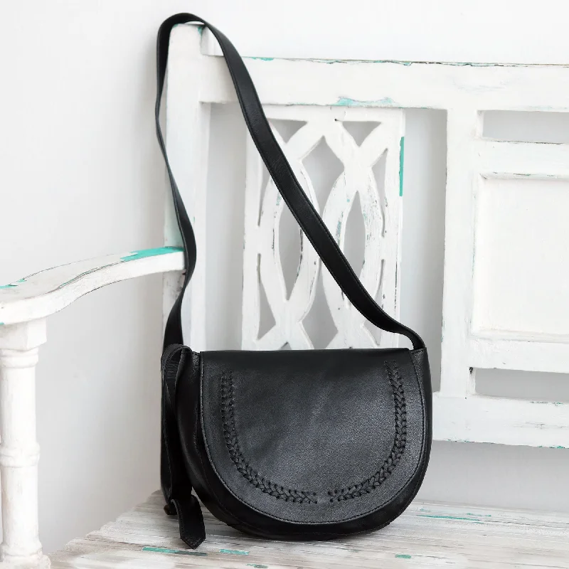 Hand Crafted Black Leather Sling Bag - Sing Softly in Black'