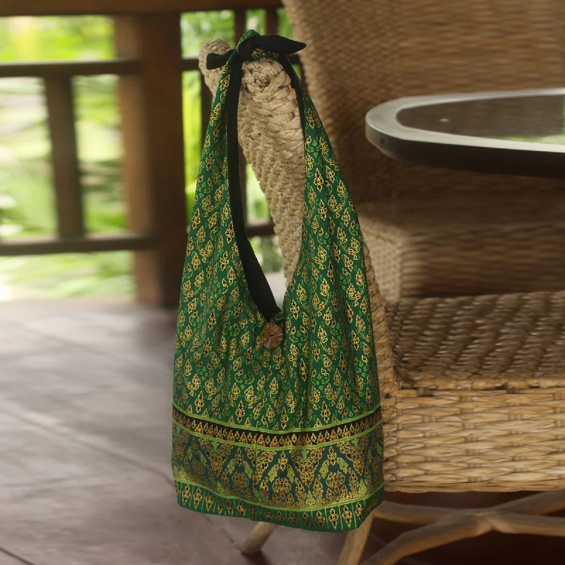 Hand Crafted Cotton Sling Handbag from Thailand - Royal Thai Emerald