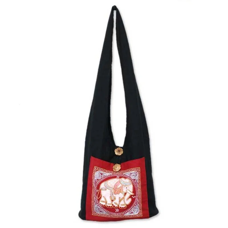 Hand Made Cotton Shoulder Bag - Red Elephant Luck