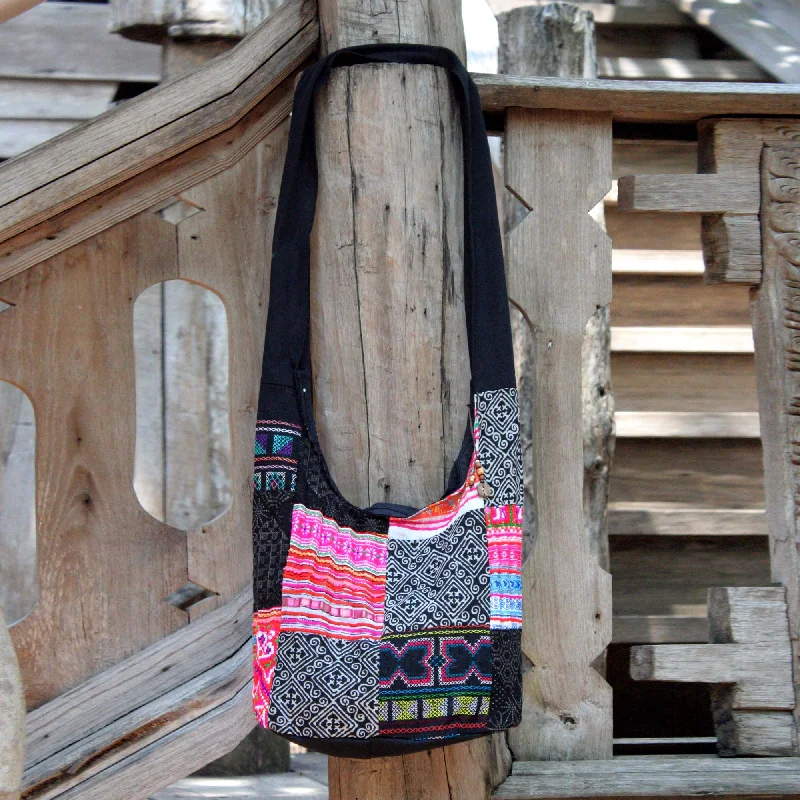 Handcrafted Hill Tribe Patchwork Sling Bag - Hmong Tradition