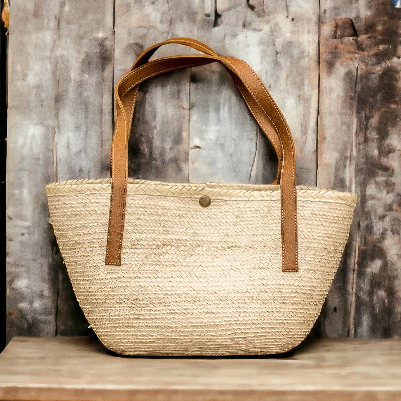 Handmade Natural Fiber Shoulder Bag with Faux Leather Straps - Sun & Sea