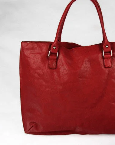 Handmade red modern vintage leather large handbag tote shopper Bag for women