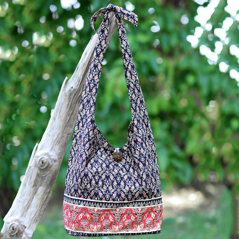 Handmade Thai Red and Black Cotton Shoulder Bag - Dramatic Thai