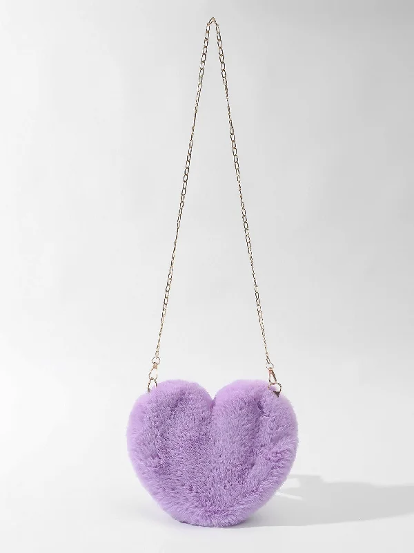 Heart-Shaped Mini Fluffy Shoulder Bag with Chain Crossbody & Cute Zipper Purse