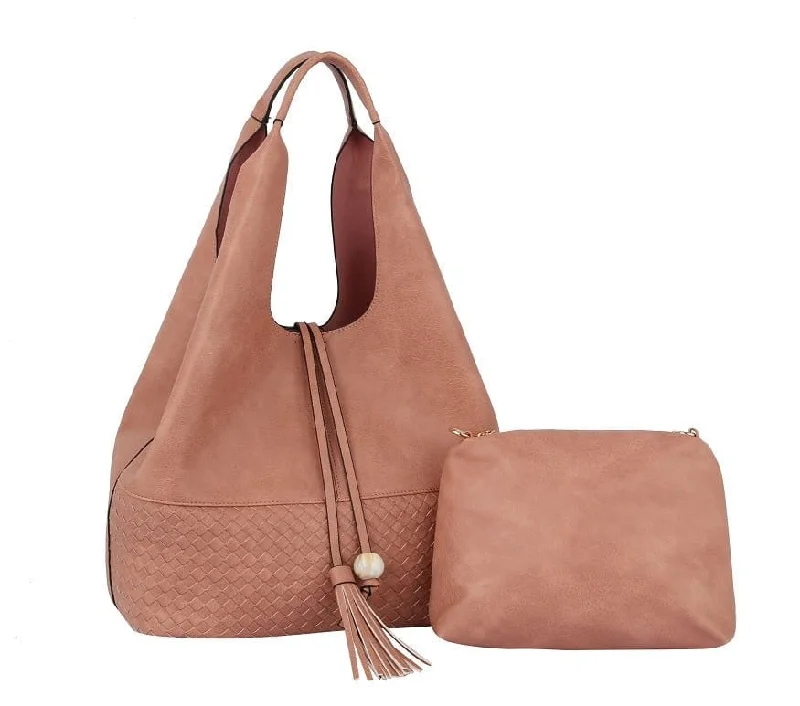 HG0116 Woven Detail 2-1 Hobo Shoulder Bag With Tassel