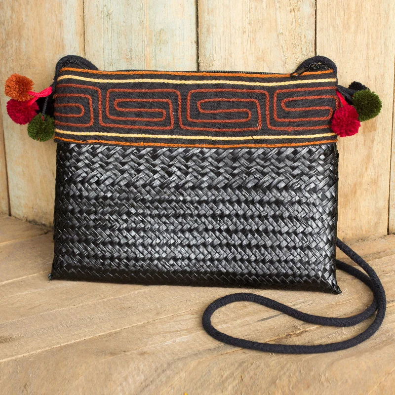 Hill Tribe Natural Fiber Shoulder Bag Woven by Hand - Akha Wonder of Black