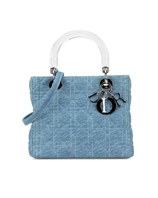 Quilted Denim Satchel with Detachable Strap