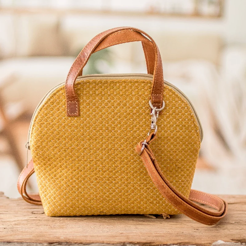 Leather-Accented Adjustable Cotton Sling Bag in a Honey Hue - Honey Memoirs