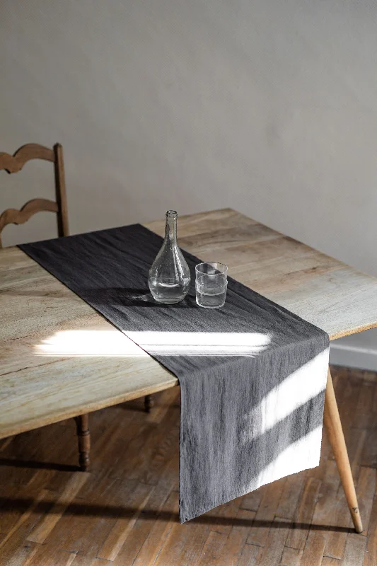 Certified linen table runner in Charcoal