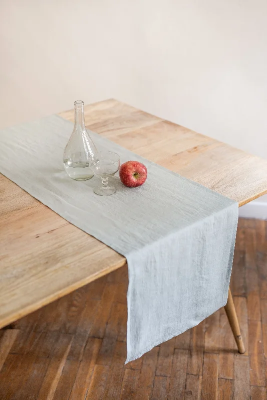 Certified linen table runner in Sage Green