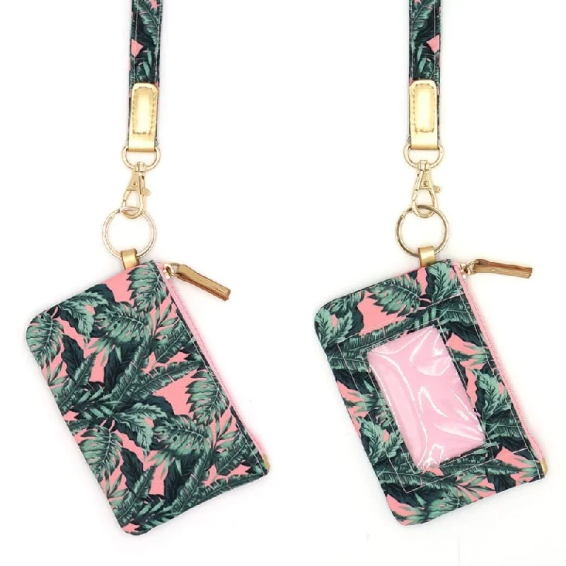 MB0144 Tropical Leaves Lanyard ID Wallet