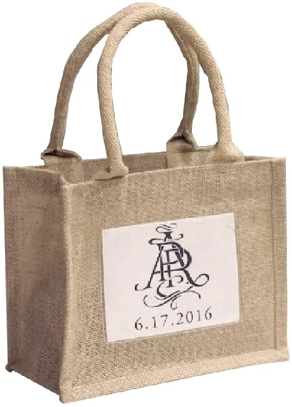 Mini Jute Gift Tote Bags w/Clear Pocket for Wedding Favors, Crafts, Decorations (12)