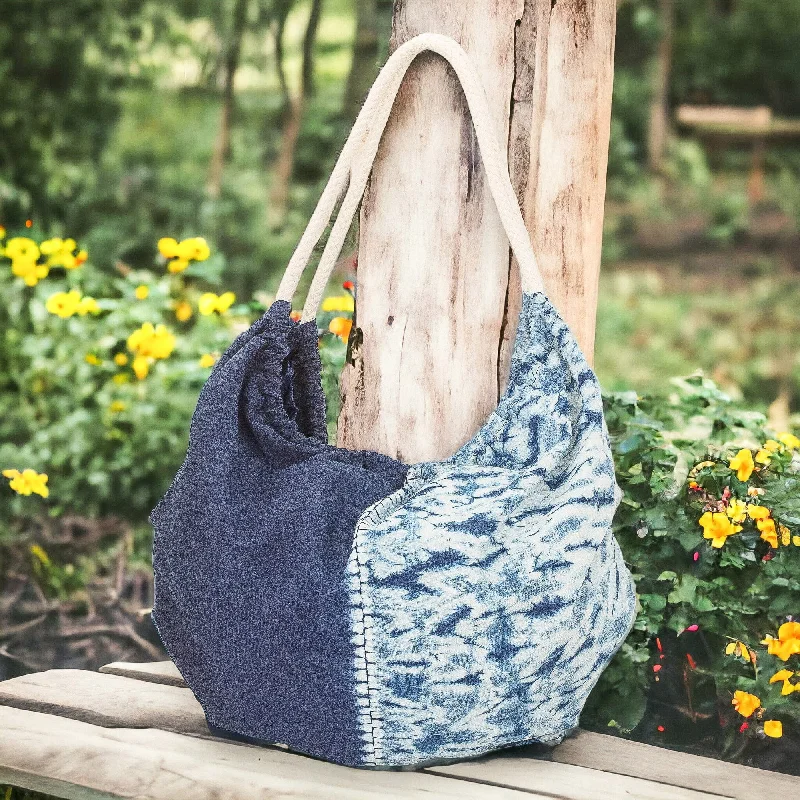 Modern Patterned Indigo Cotton Hobo Shoulder Bag - Indigo Roads