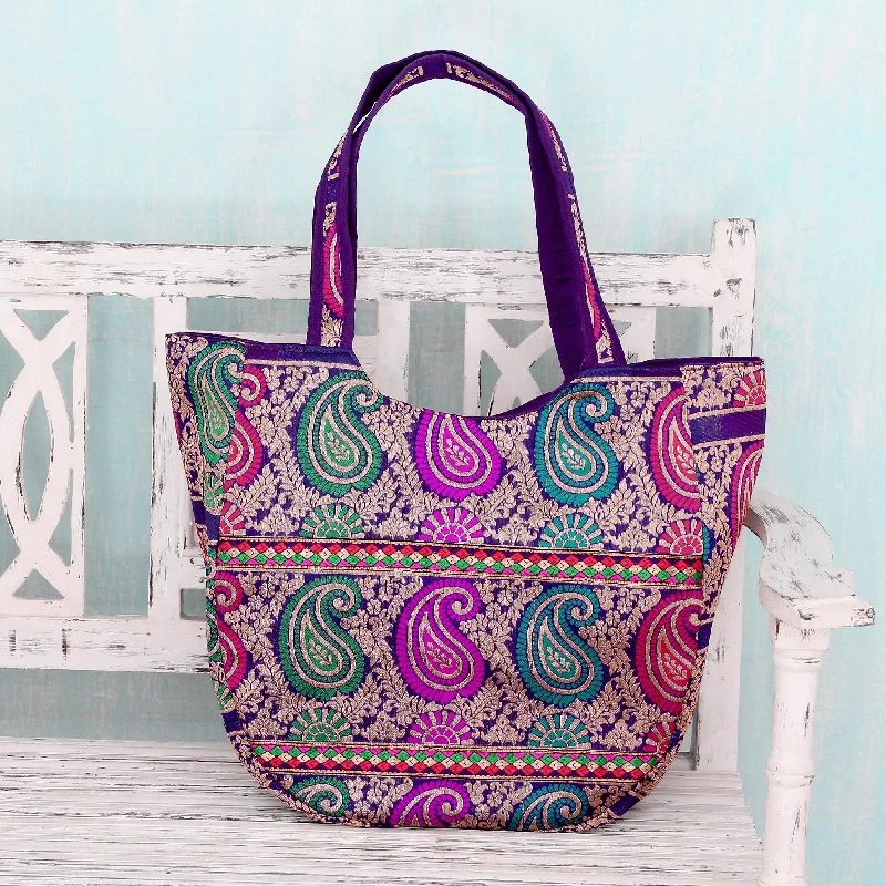 Multicolored Brocade Shoulder Bag by Indian Artisan - Paisley Parade