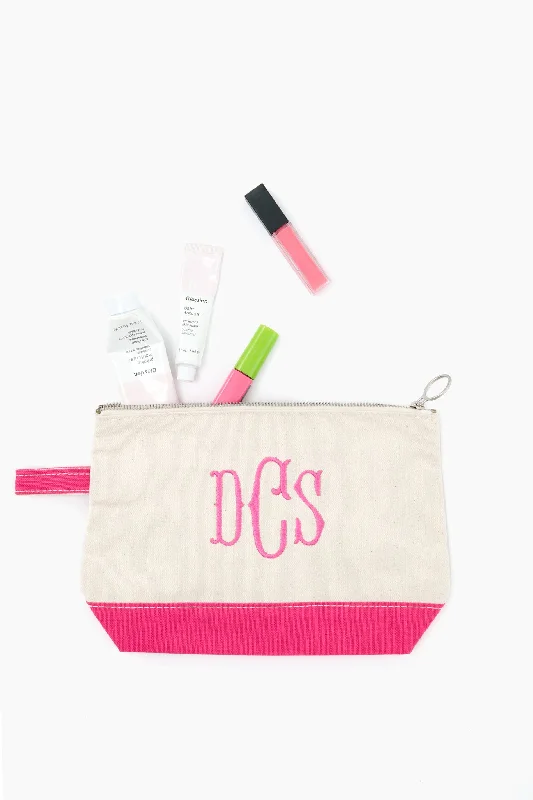 Pink Monogrammed Canvas Make-Up Bag