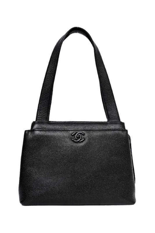 Chanel™ 1997-99 Black Caviar Leather Shoulder Bag with Matte Black CC