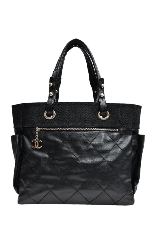 Pre-Loved Chanel™ 2012 Black Leather/Canvas 'Paris Biarritz' Tote Bag