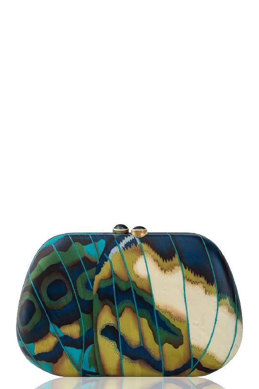 Blue Topaz Butterfly Marquetry Clutch