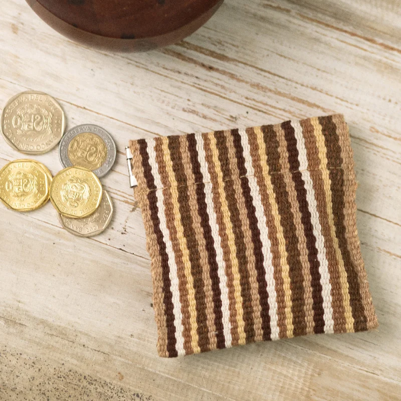 Striped Hand-Woven Cotton Coin Pouch with Snap Top Closure - Warm Winds