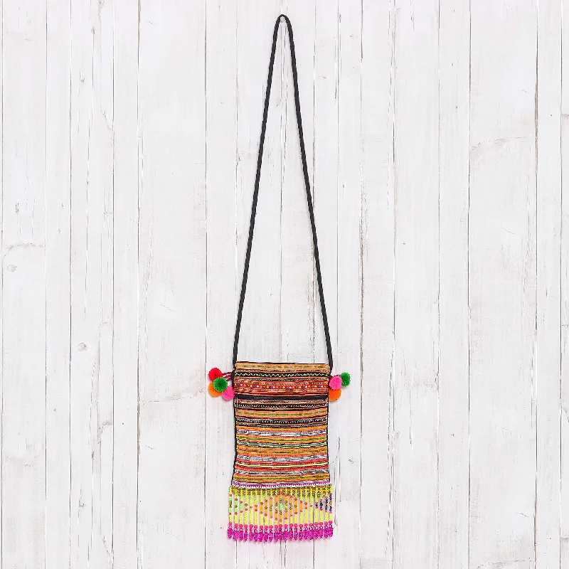 Striped Hmong Cotton Blend Sling from Thailand - Hmong Stripes