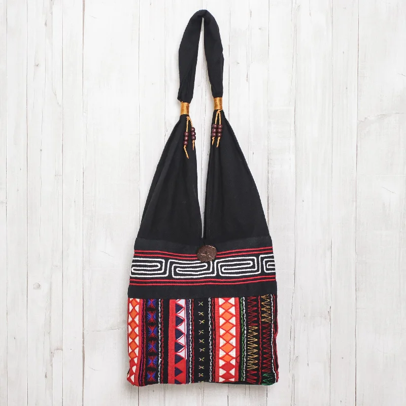 Thai Multicolored Cotton Shoulder Bag with Geometric Motif - Ideal Thai