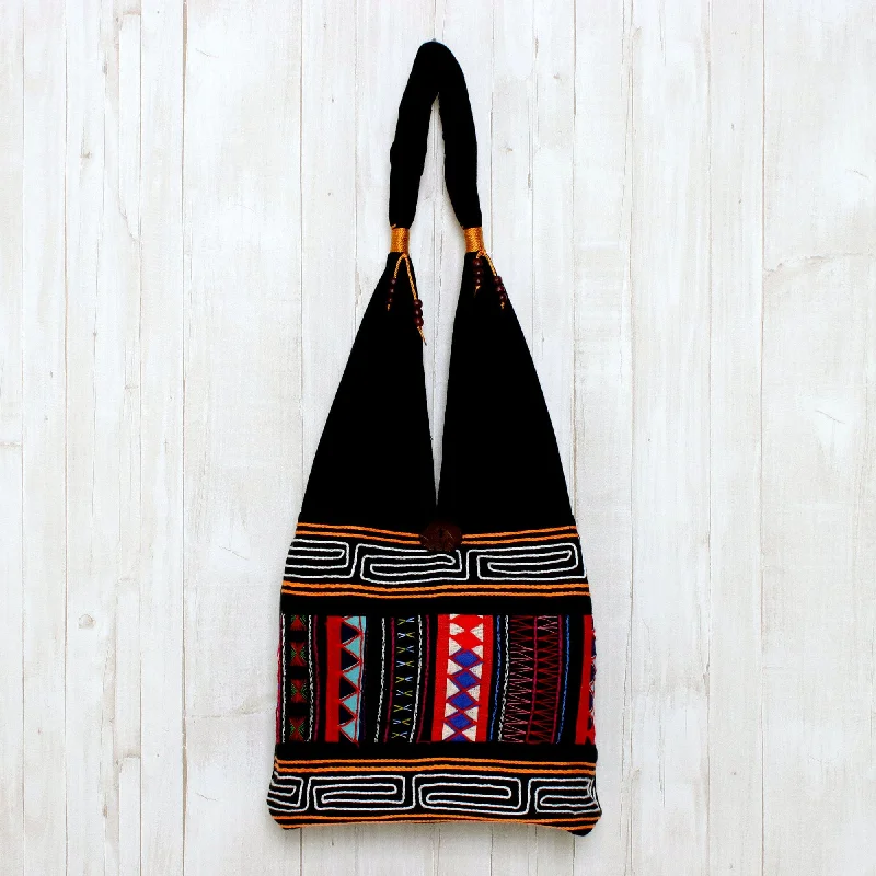 Thai Multicolored Cotton Shoulder Bag with Geometric Motif - Mesmerizing Thai