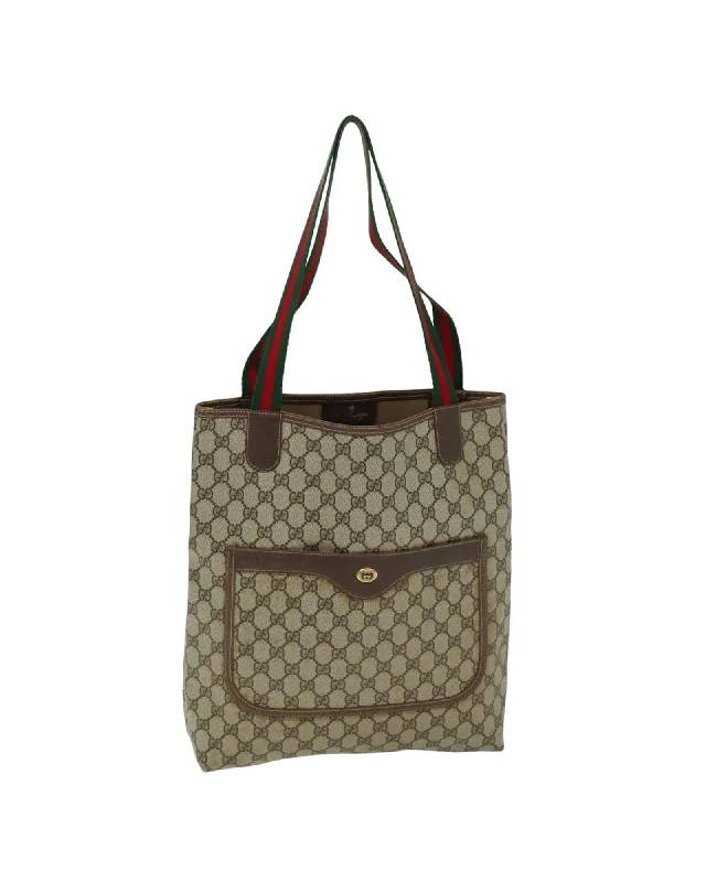 Beige GG Supreme Tote Bag with Web Detail by Luxury Designer