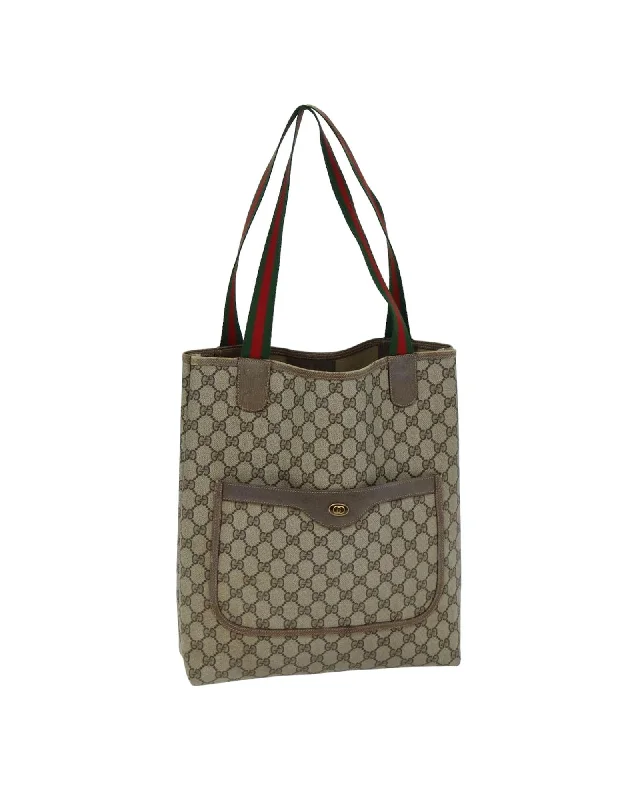 GG Supreme Web Sherry Line Tote Bag in PVC Leather and Canvas