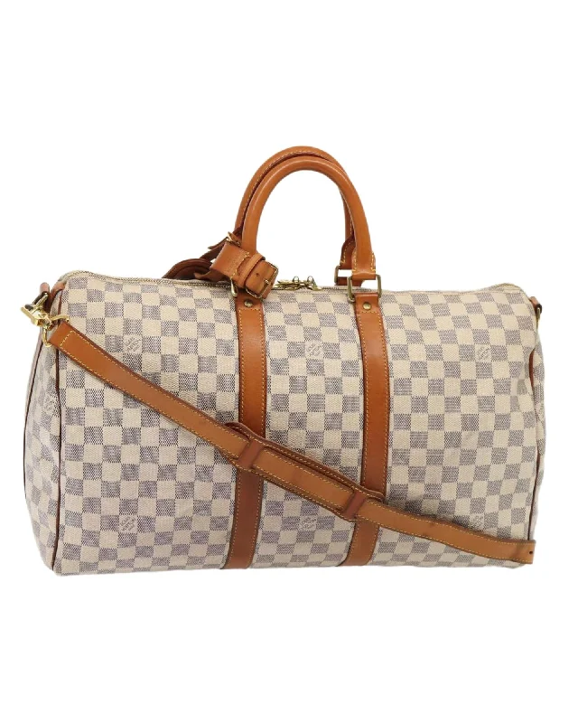 Damier Azur Canvas Keepall Bandouliere Boston Bag with Shoulder Strap and Accessories