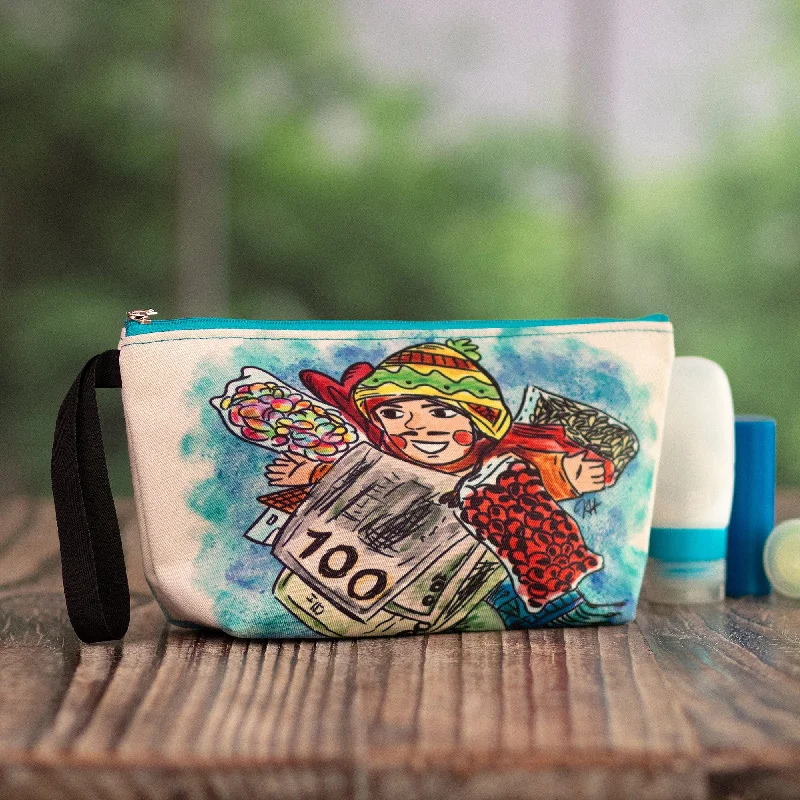 Toiletry Bag with Frugal Ekeko Print and Zippered Closure - Frugal Celebration