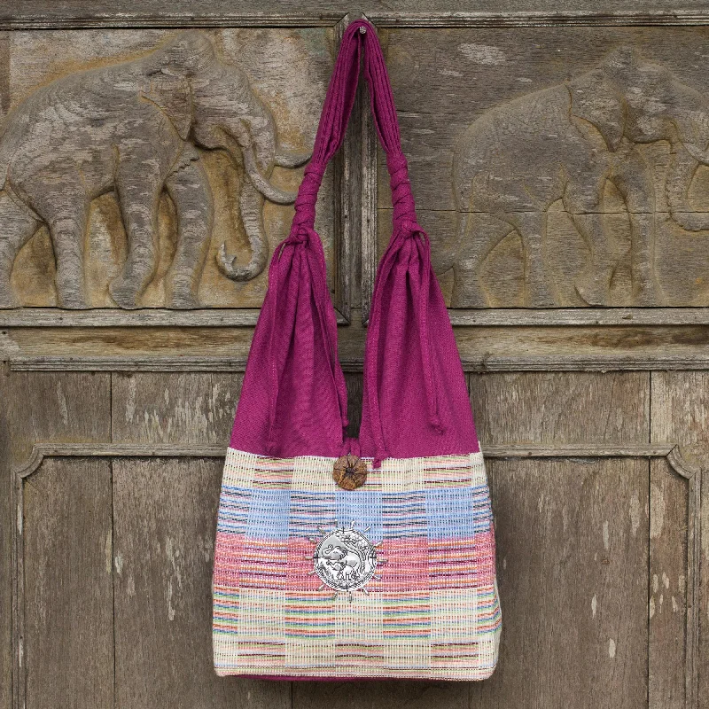 Unique Cotton Shoulder Bag from Thailand - Siamese Blush