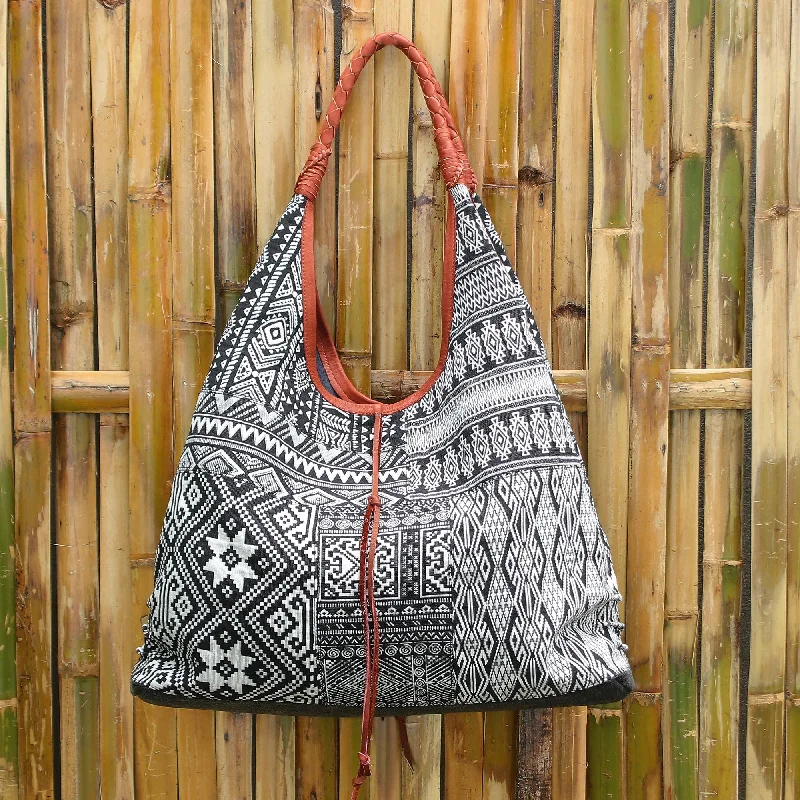 Woven Cotton Blend Hobo Handbag - Geometric Classic