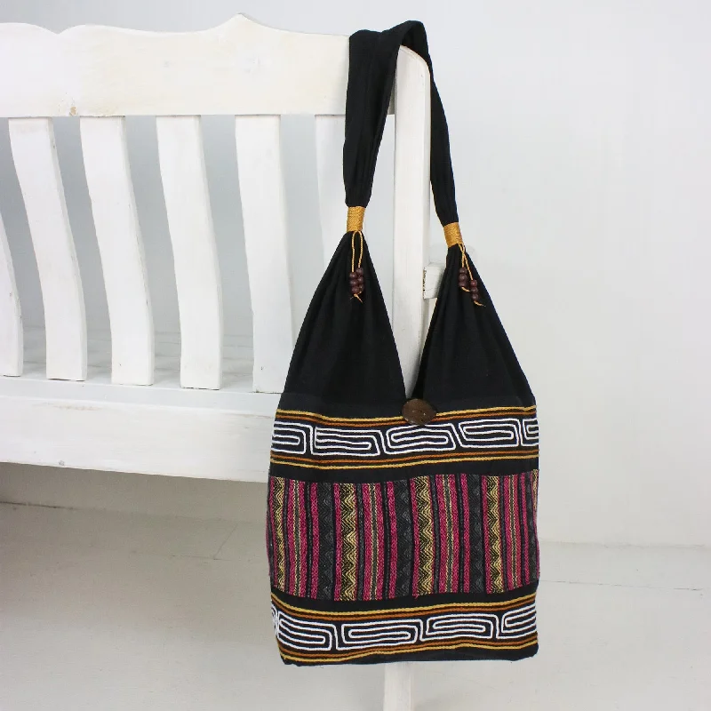 Zigzag Motif Cotton Blend Shoulder Bag from Thailand - Sophisticated Zigzag