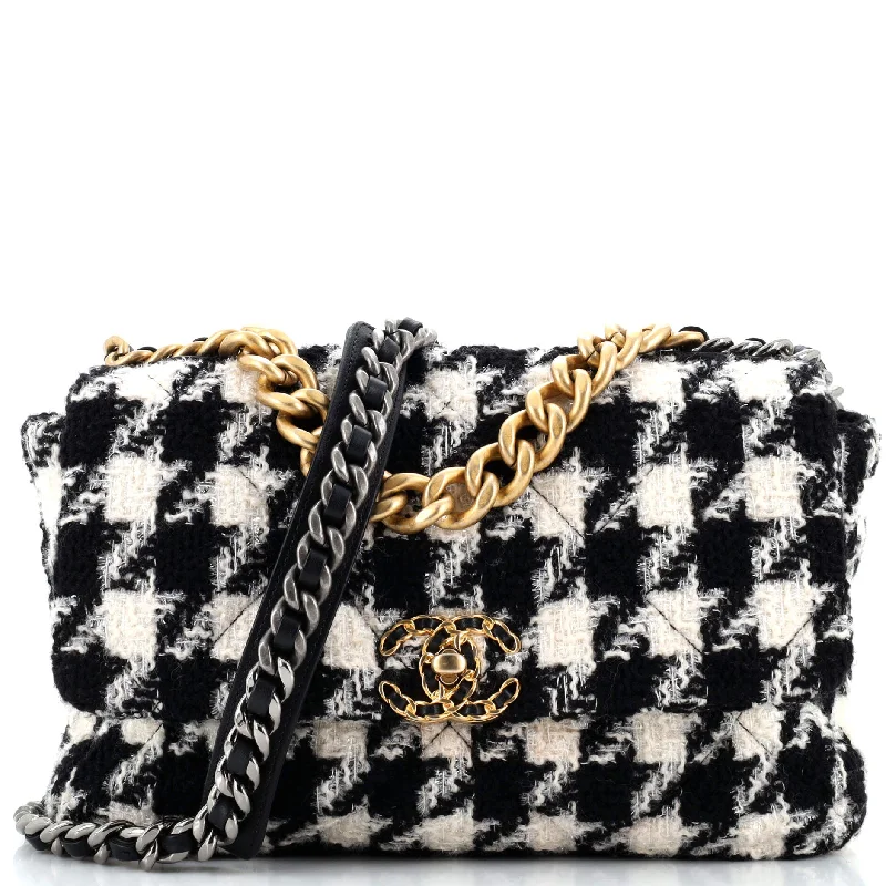 19 Flap Bag Quilted Houndstooth Tweed and Ribbon Large