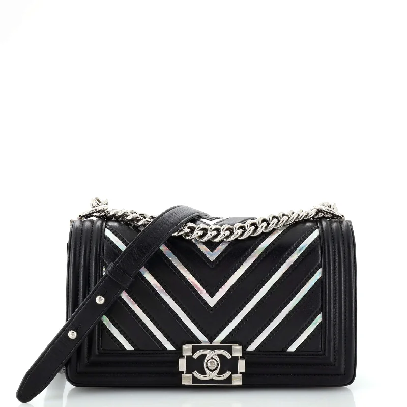 Boy Flap Bag Chevron Lambskin with Holographic PVC Old Medium