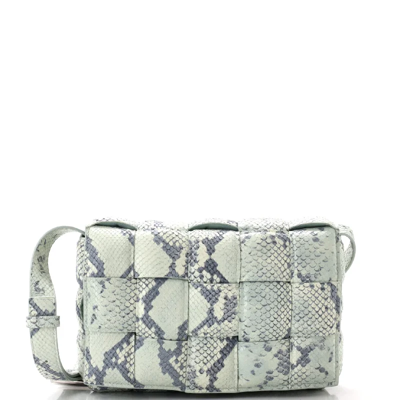 Cassette Crossbody Bag Padded Maxi Intrecciato Python Embossed Leather