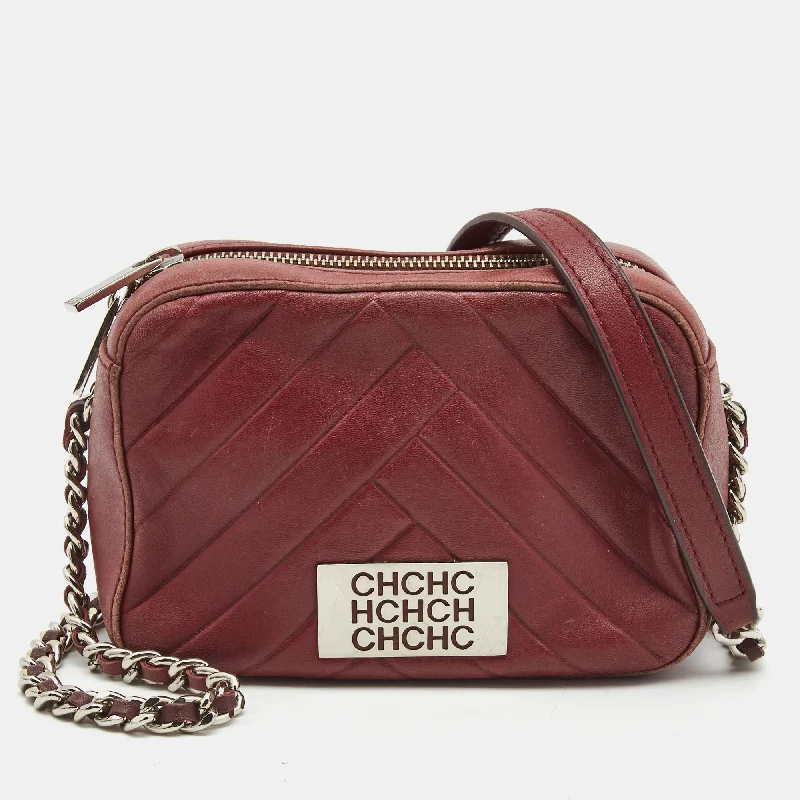 Ch Carolina Herrera  Chevron Leather Logo Camera Crossbody Bag