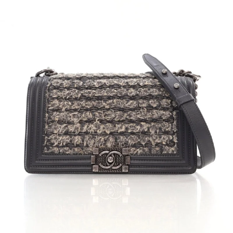 Chanel Boy Bag Old Medium Grey Braided Tweed/Calfskin