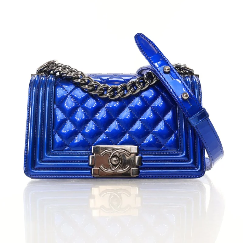 Chanel Boy Bag Small Blue Metallic Patent