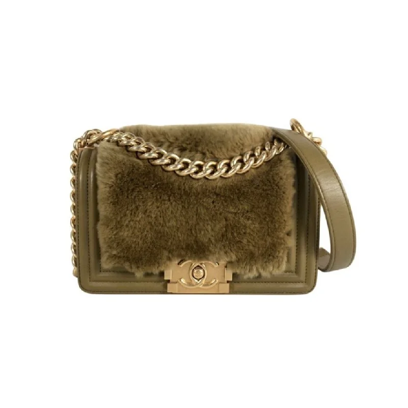 Chanel Boy Bag Small Green Lambskin/Fur