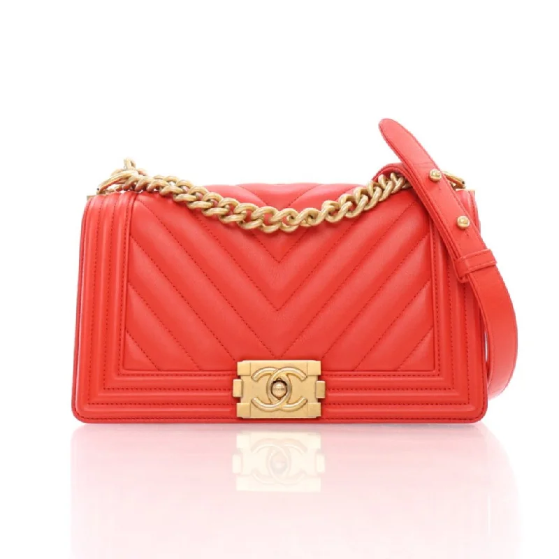 Chanel Chevron Boy Bag Old Medium Red Calfskin