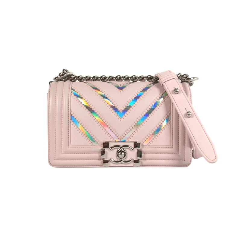 Chanel Chevron Boy Bag Small Pink Calfskin