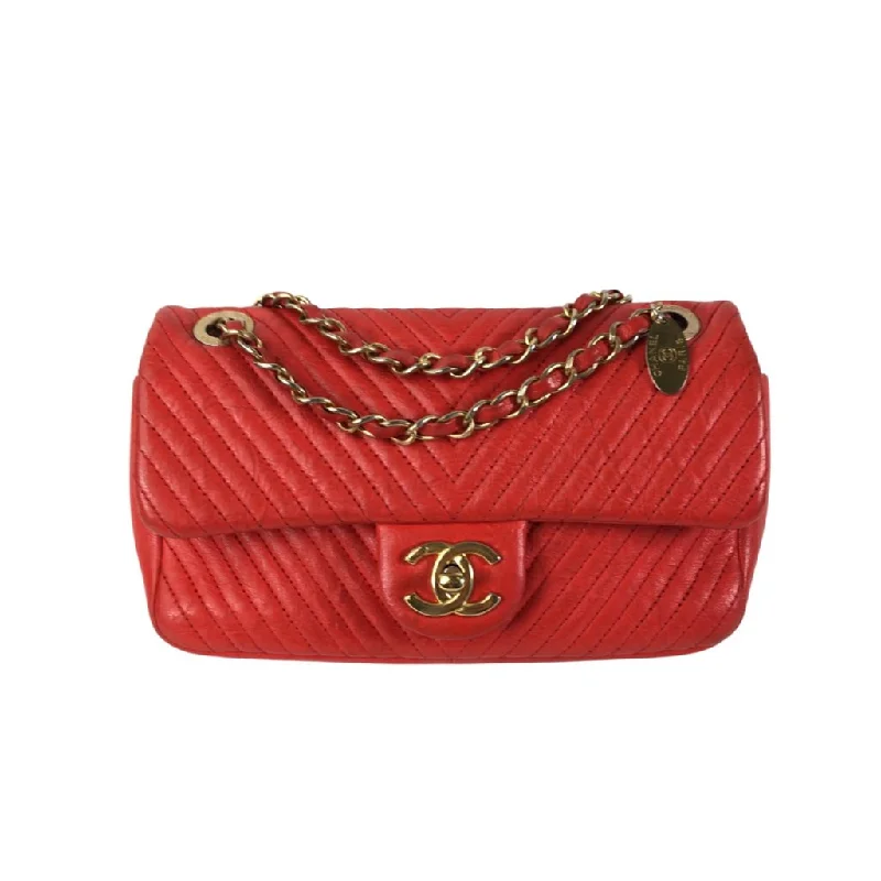 Chanel Chevron Single Seasonal Flap Red Calfskin