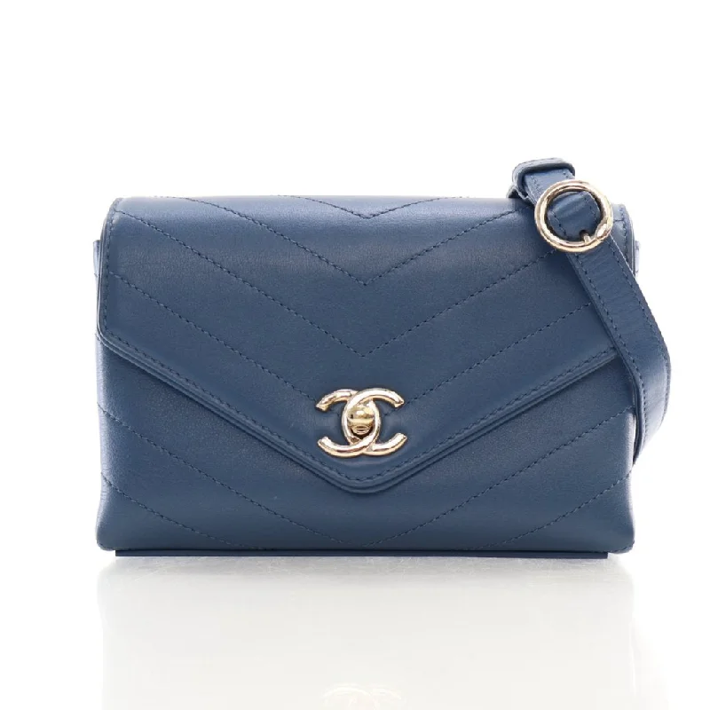 Chanel Chevron Stitched Coco Waist Bag Blue Calfskin