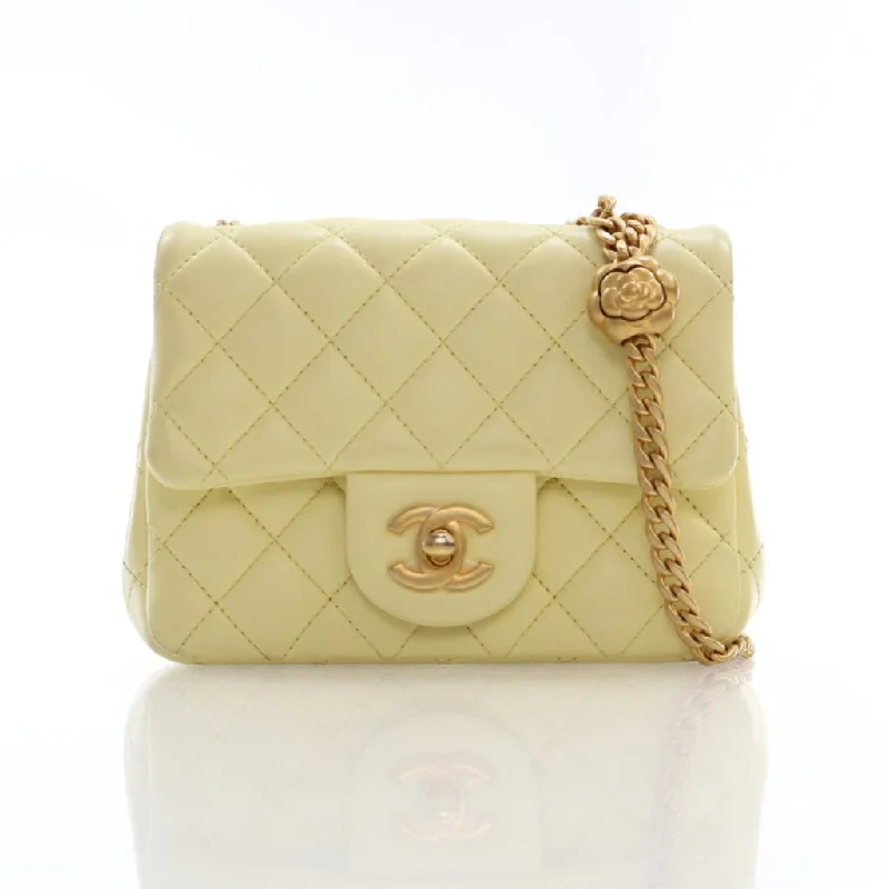 Chanel Sweet Camellia Mini Square Flap Yellow Lambskin