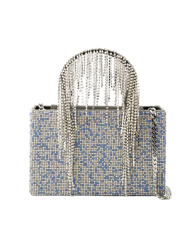 Crystal Mesh Midi Handbag - Kara - Leather - Blue Pixel